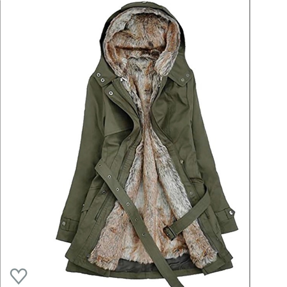 Women’s Faux Fur Lined Hooded Coat Belted Parka